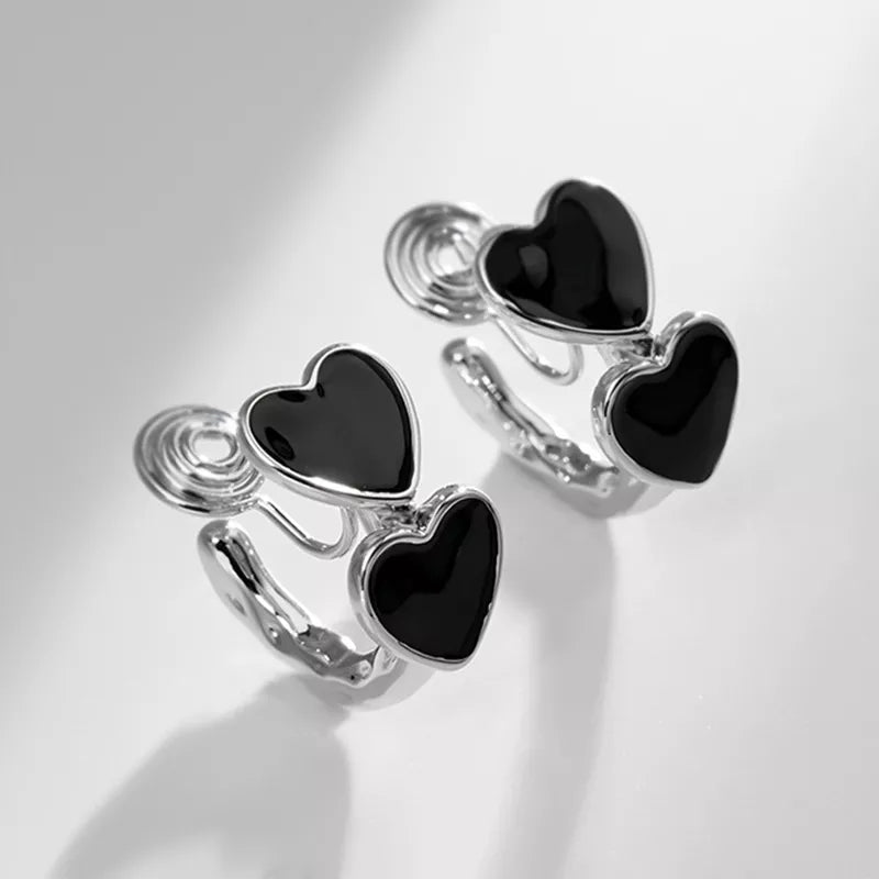 Black Heart Brass Coil Earrings