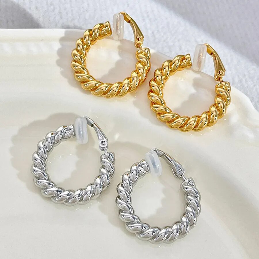 Twisted Small Hoop Clip on Earrings