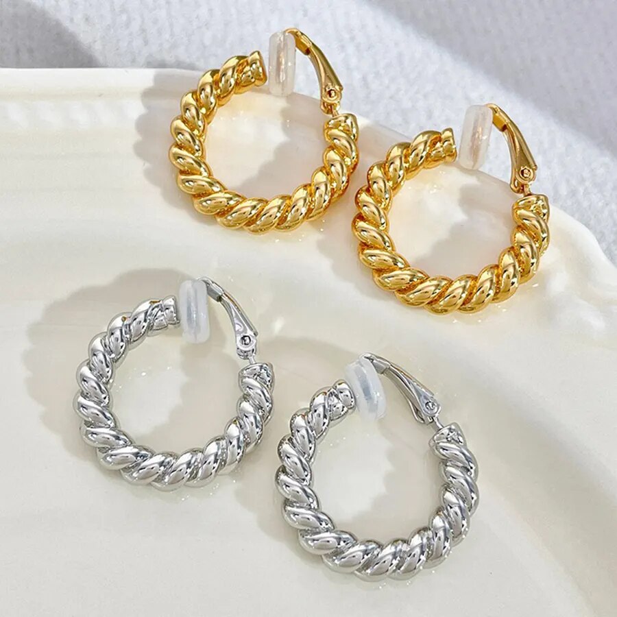 Twisted Small Hoop Clip on Earrings