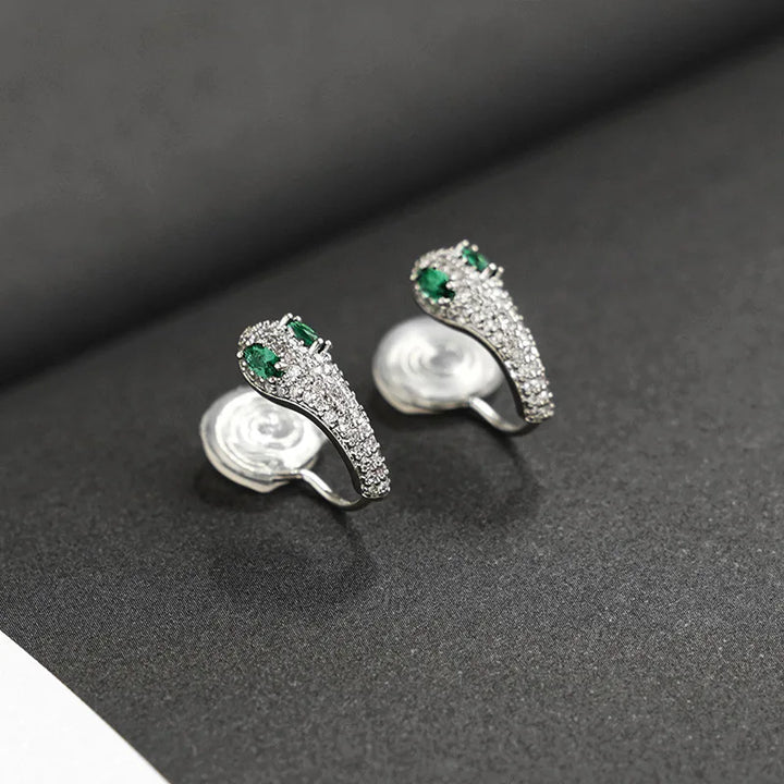 Silver Crystal Snake Brass Coil Earrings