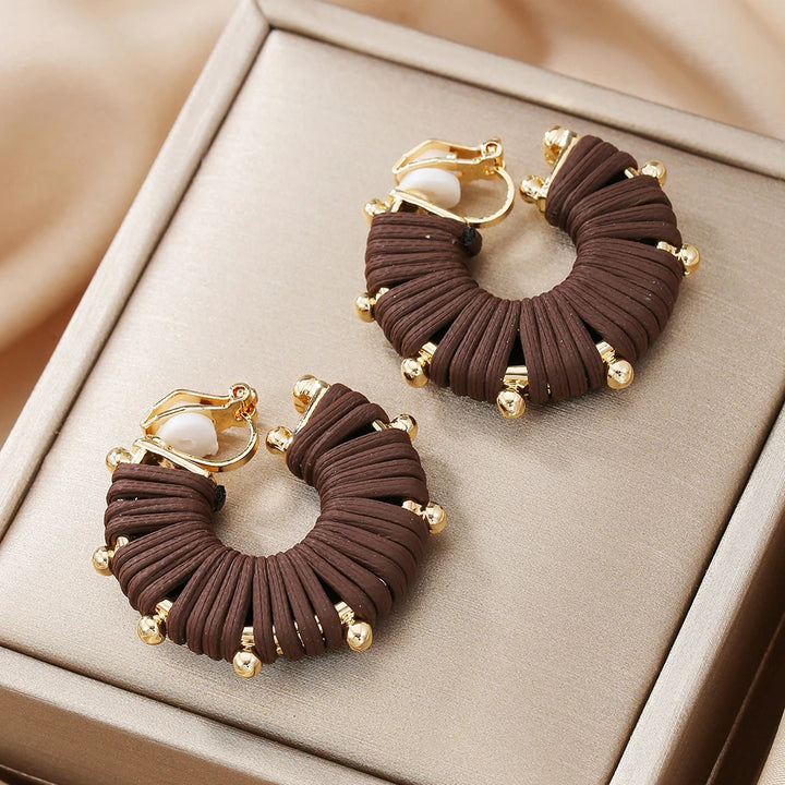 Wire Wrap Leather Hoop Clip on Earring