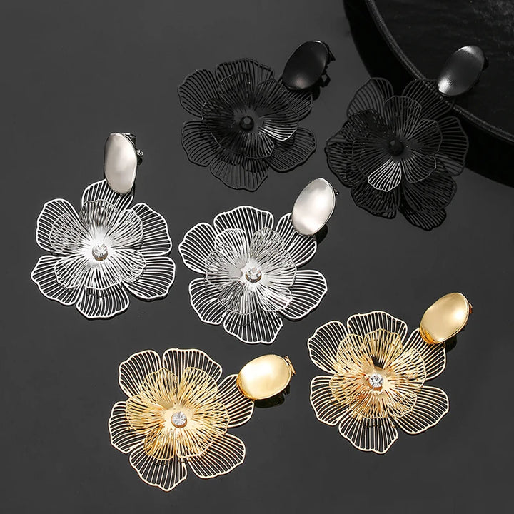 Metal Flower Clip on Earrings