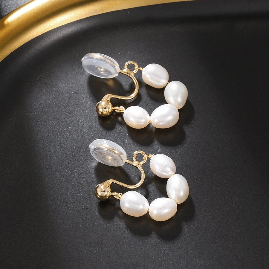 Freshwater Pearl Tassel Brass Coil Earrings