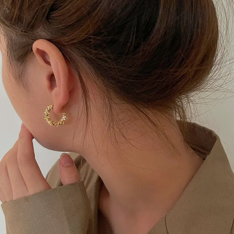 Metal C-shaped Brass Coil Earrings