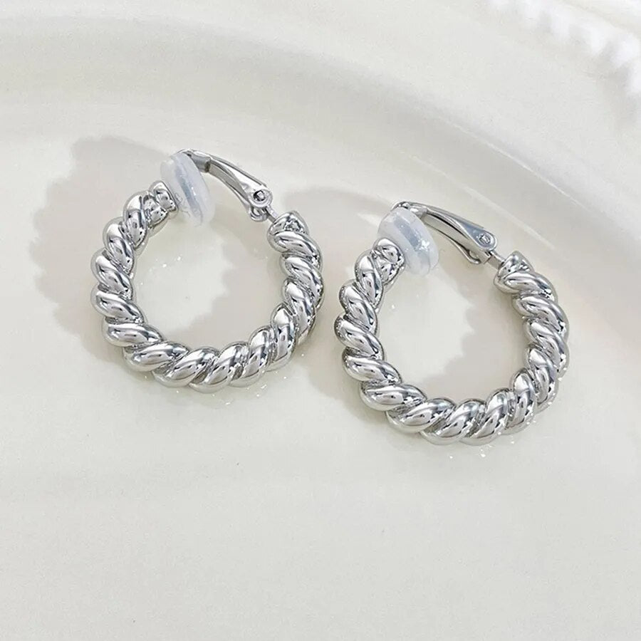 Twisted Small Hoop Clip on Earrings