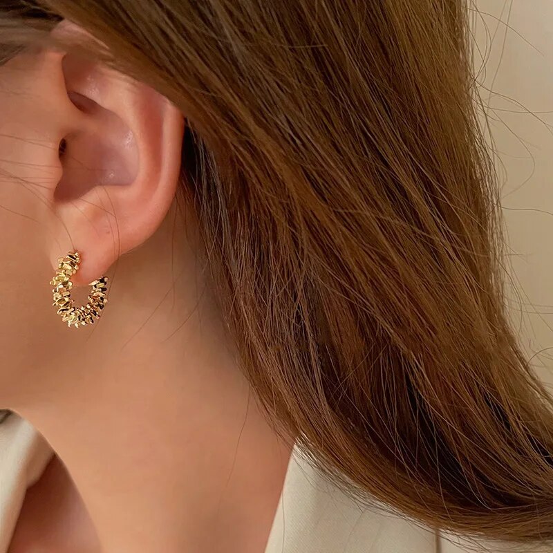 Metal C-shaped Brass Coil Earrings
