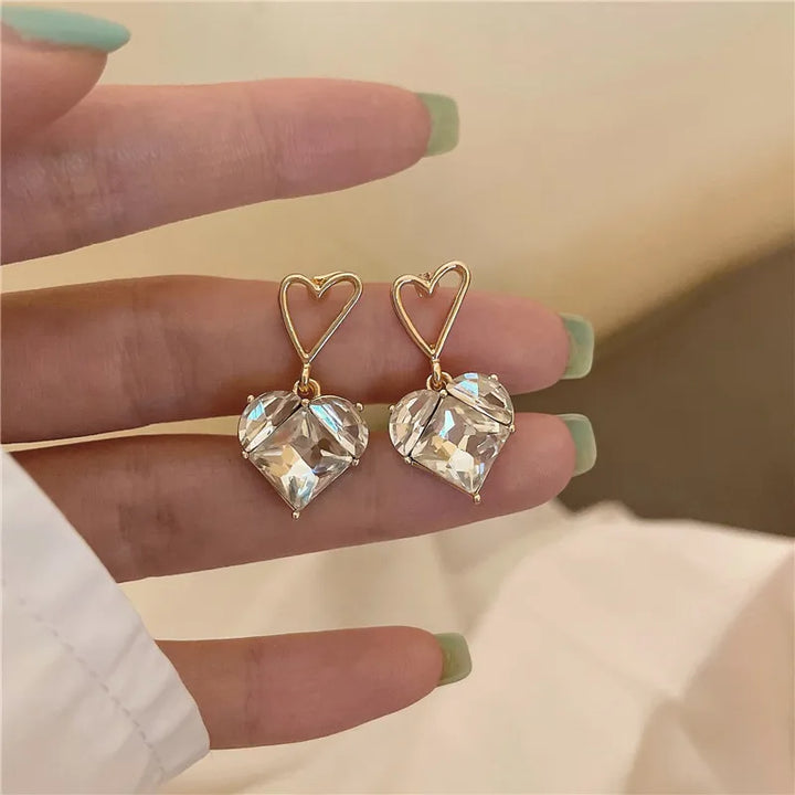 Rhinestone Heart Clip on Earrings