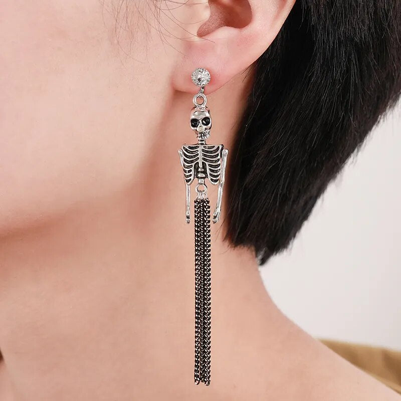 Skeleton Skull Dangle Clip on Earrings