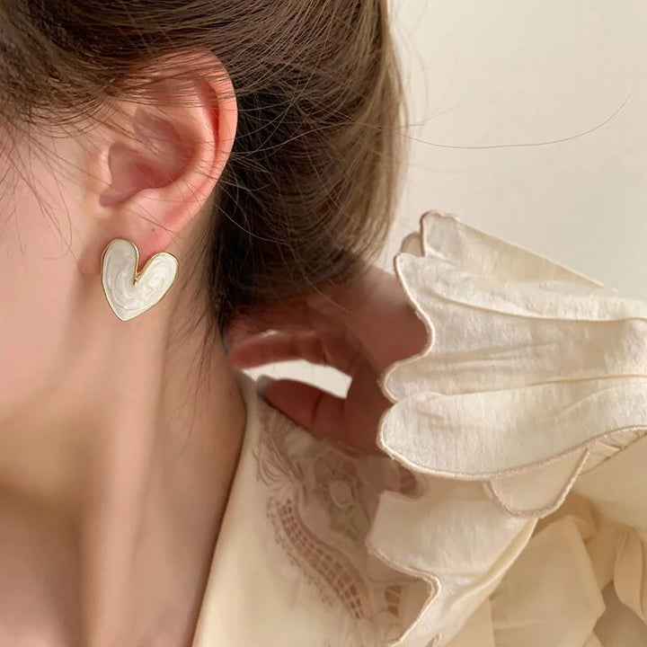 White & Pink Heart Clip on Earrings