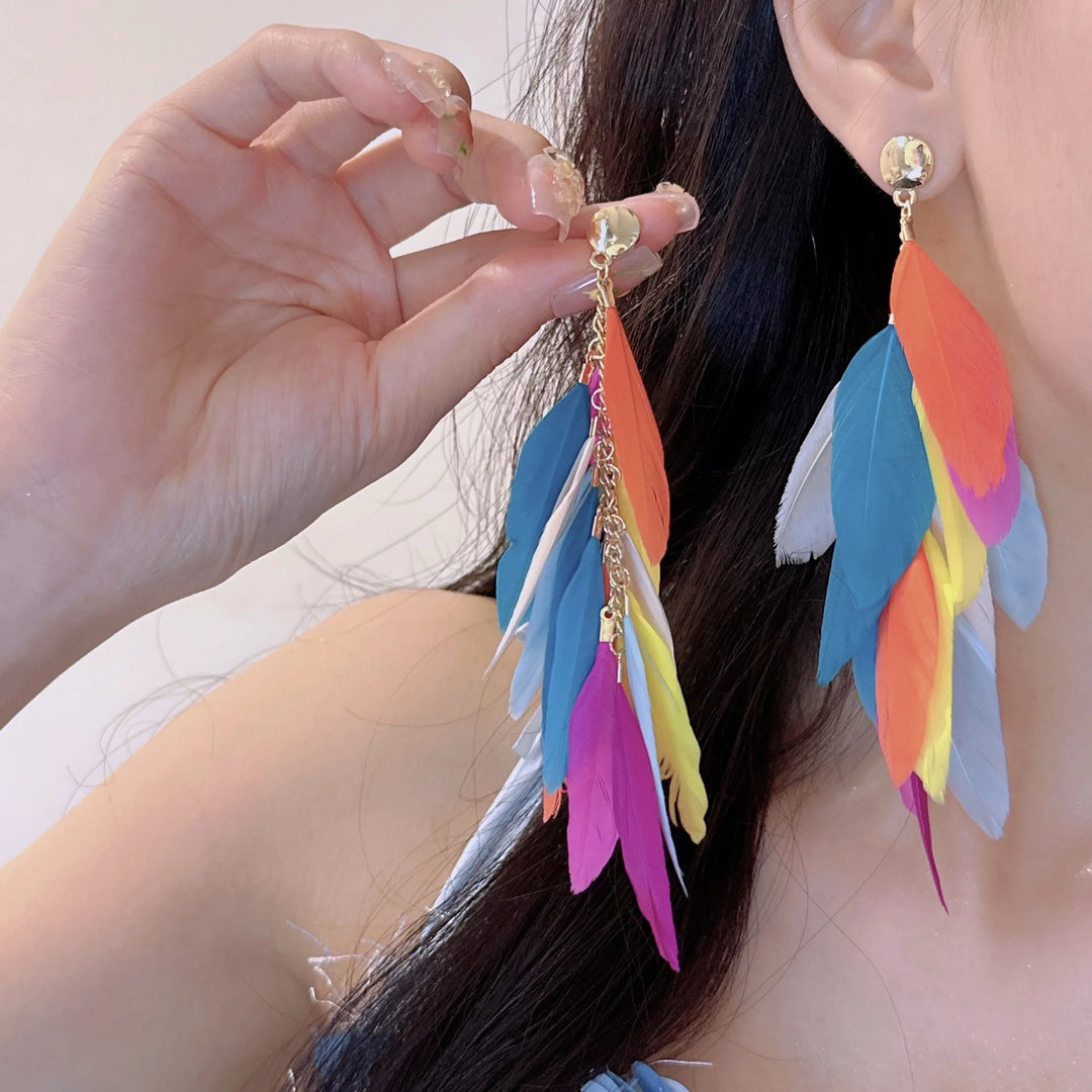 Feather Colourful Holidays Clip on Earrings