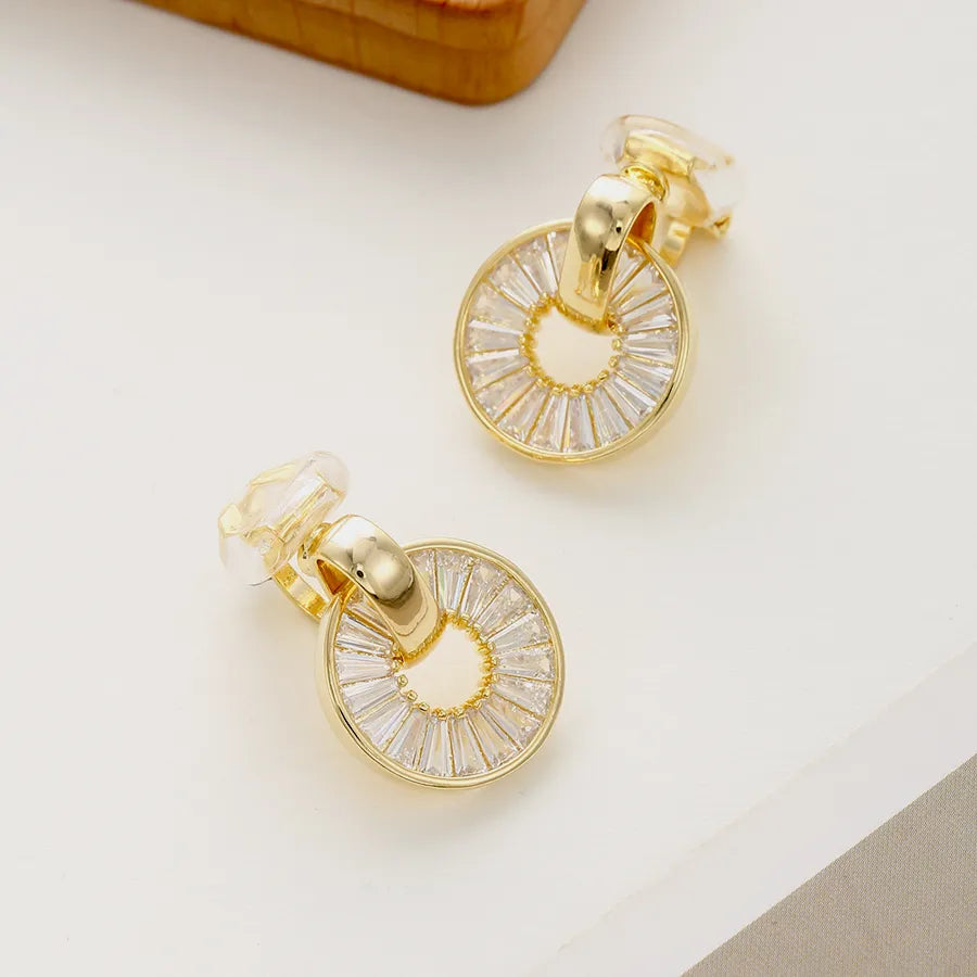 Cubic Zirconia Crystal Round Clip On Earrings