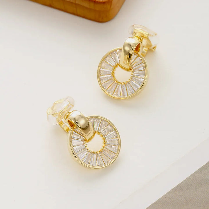 Cubic Zirconia Crystal Round Clip On Earrings