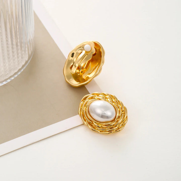 Oval Pearl Clip on Earrings