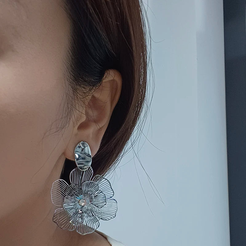 Metal Flower Clip on Earrings