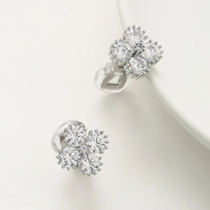 Clover Cubic Zirconia Crystal Clip On Earrings