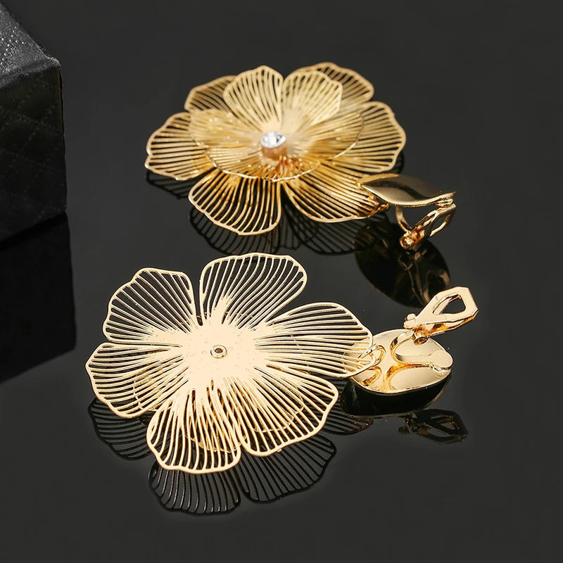 Metal Flower Clip on Earrings