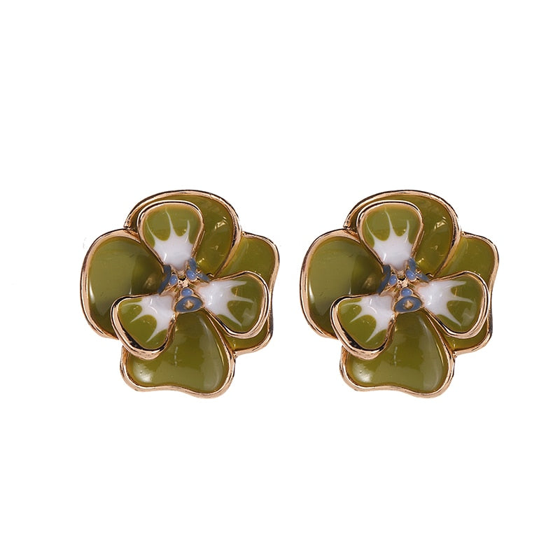 Pink and Green Flower Clip on Earrings