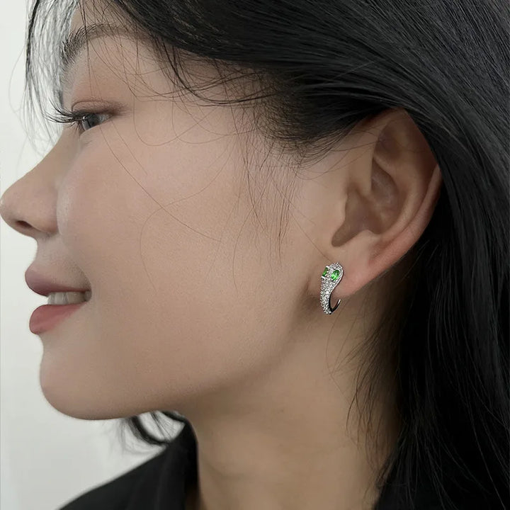 Silver Crystal Snake Brass Coil Earrings