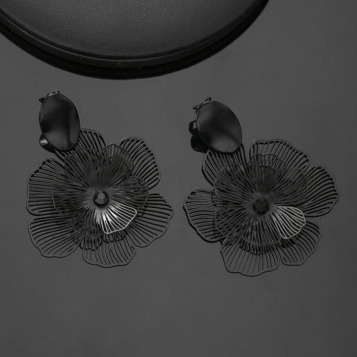 Metal Flower Clip on Earrings