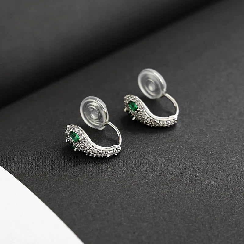 Silver Crystal Snake Brass Coil Earrings