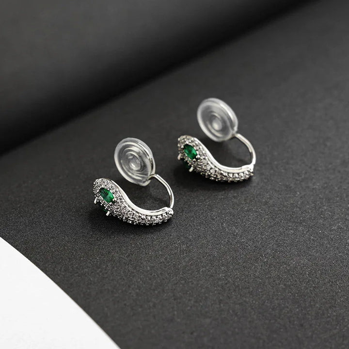 Silver Crystal Snake Brass Coil Earrings