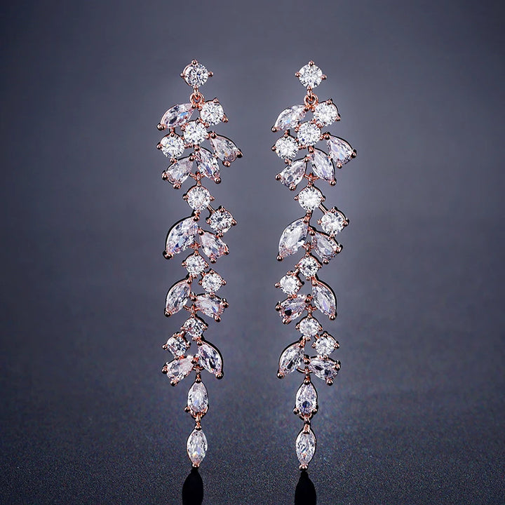 Long Leaf Zirconia Clip on Earrings
