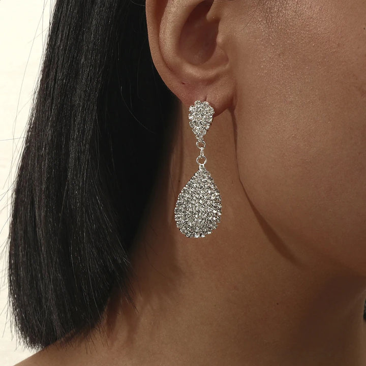 Long Tassel Zirconia Clip on Earrings