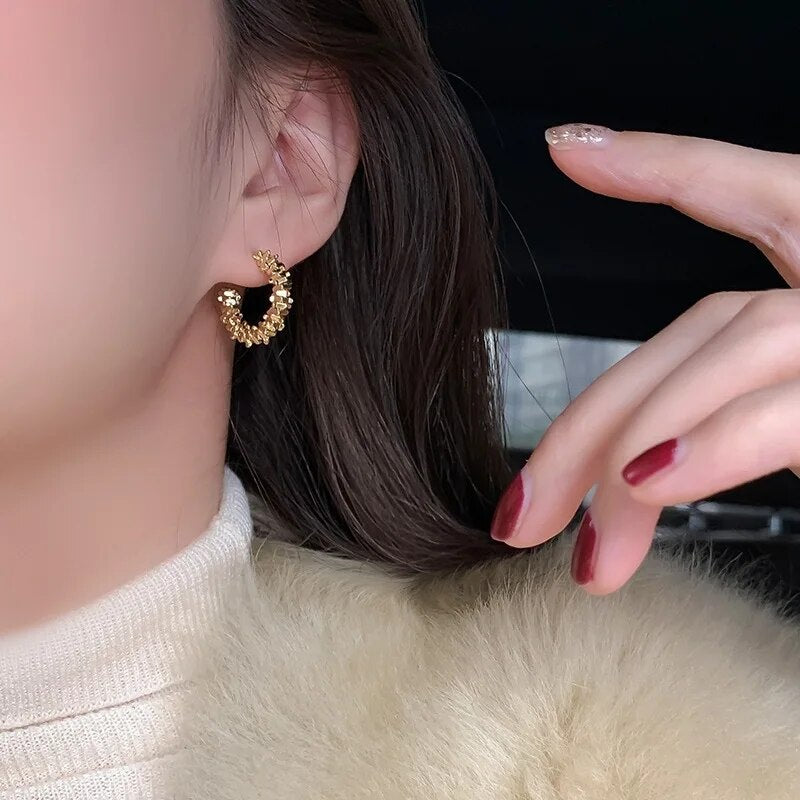 Metal C-shaped Brass Coil Earrings