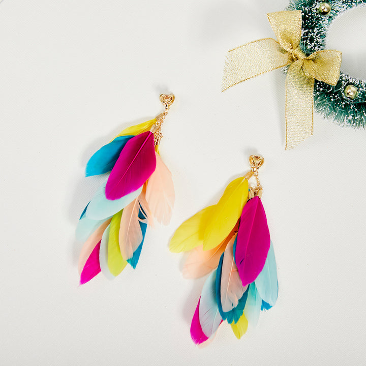 Feather Colourful Holidays Clip on Earrings