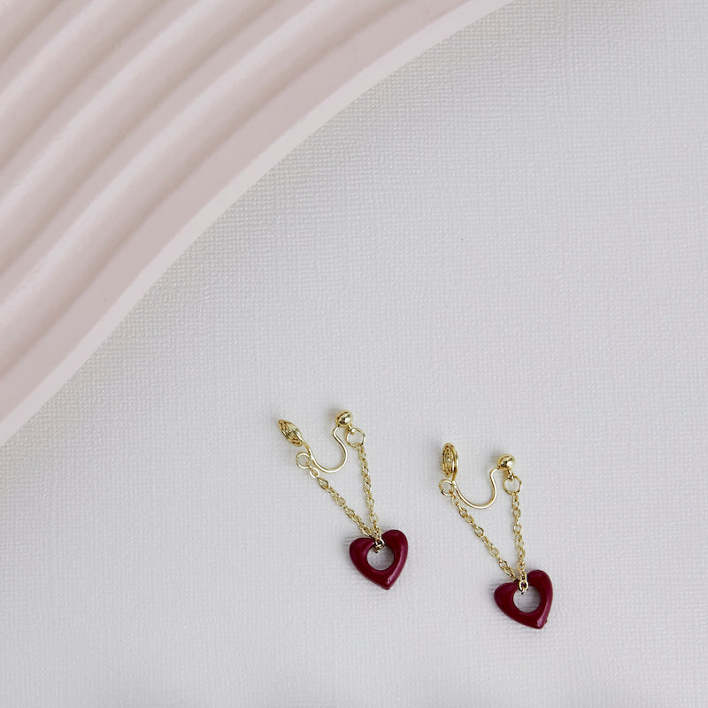 Red Heart Brass Coil Earrings