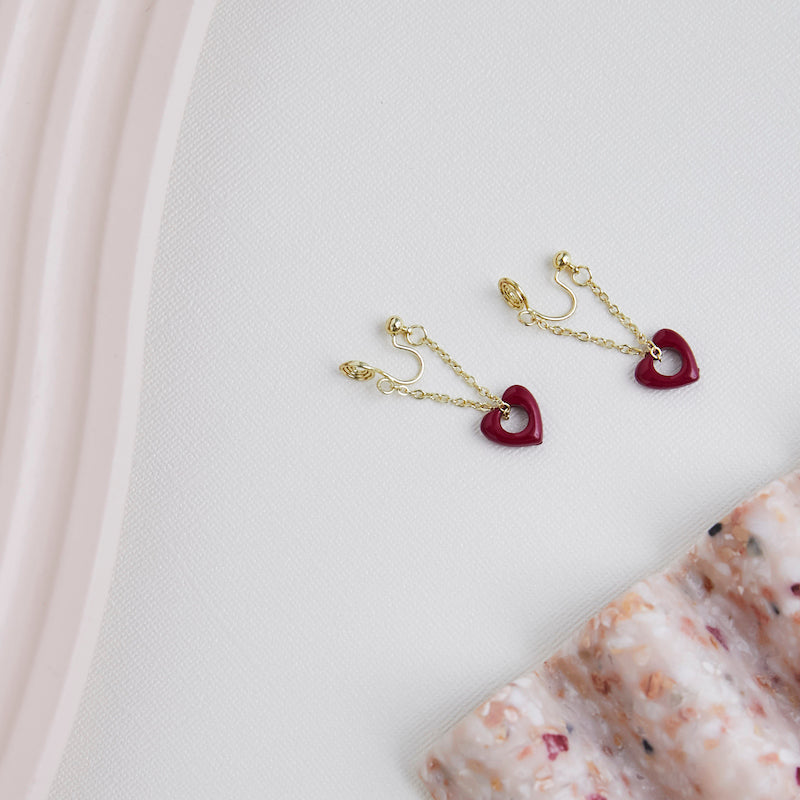 Red Heart Brass Coil Earrings