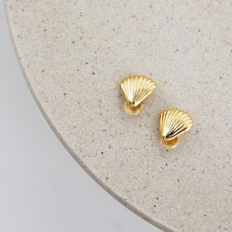 Gold Shell Brass Coil Earrings