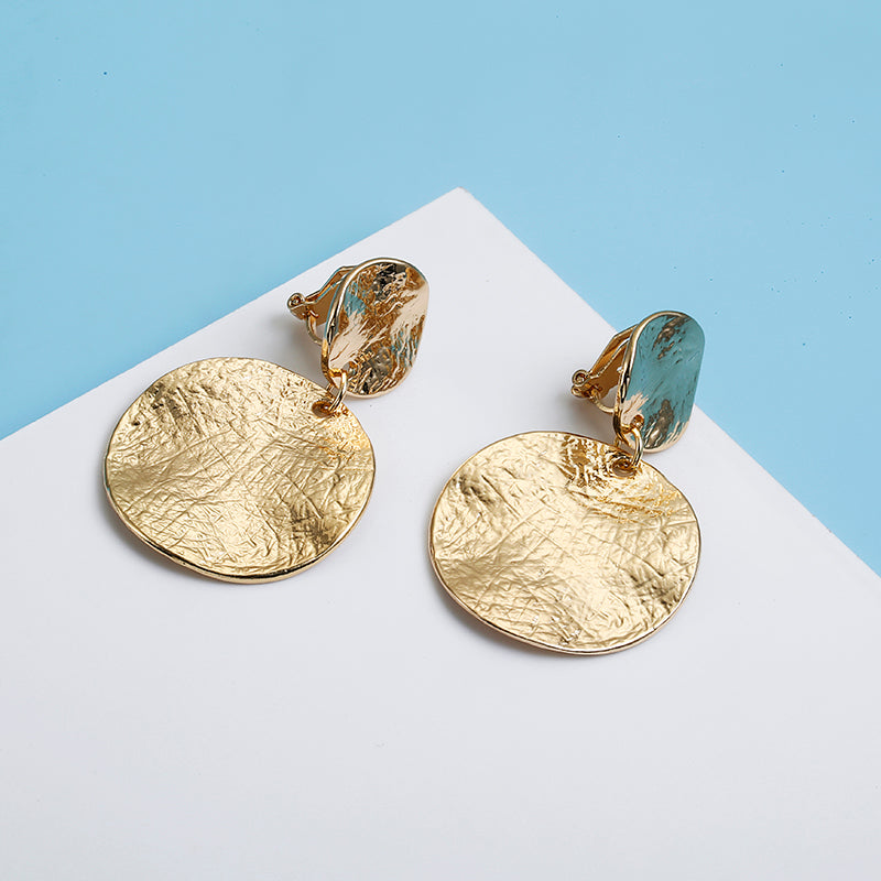 Textured Round Disc Clip Earrings