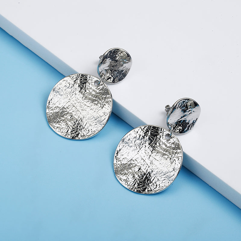 Textured Round Disc Clip Earrings