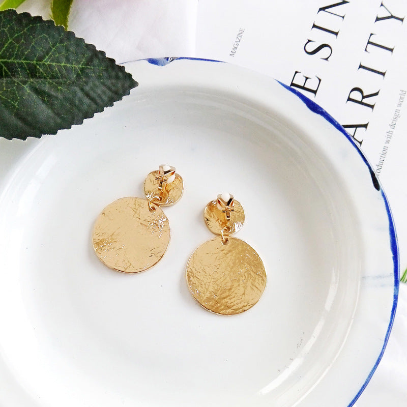 Textured Round Disc Clip Earrings