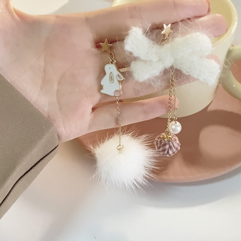White Bunny Clip on Earrings