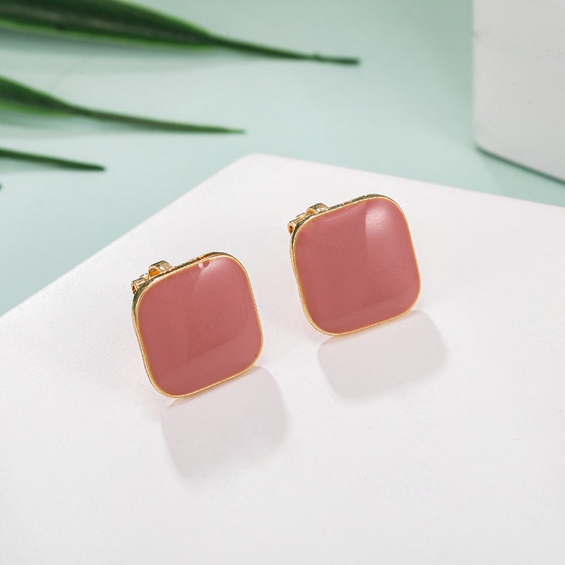 Square Enamel Clip on Earrings