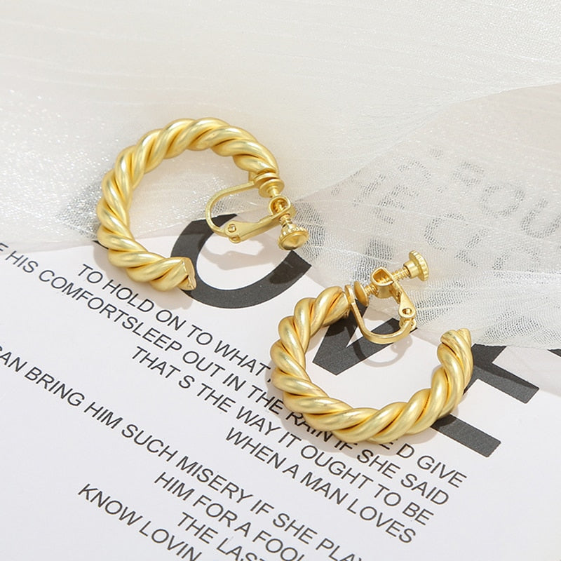 Twisted Wire Hoop Clip on Earrings