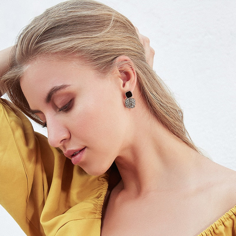 Square Rhinestone Clip on Earrings