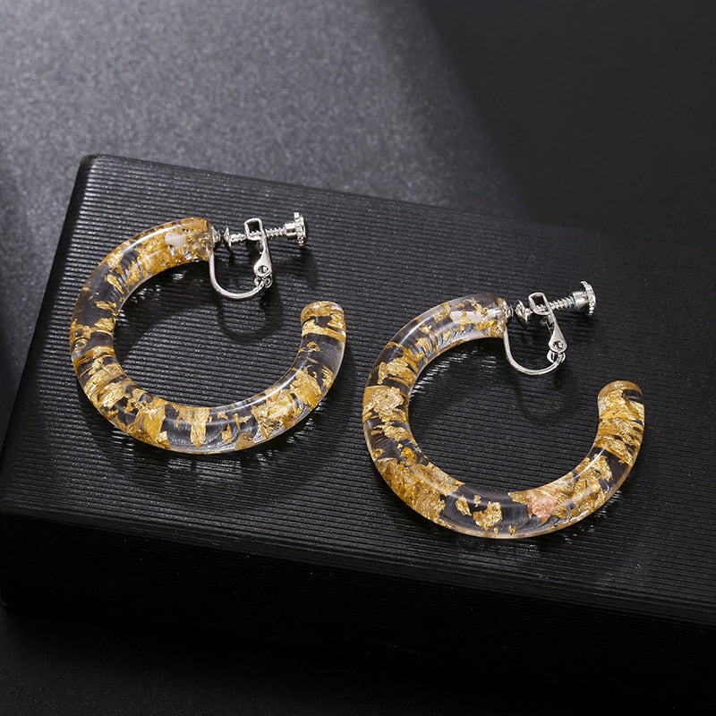 Gold & Silver C Shaped Clip on Earrings