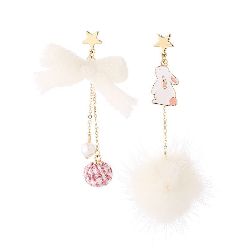 White Bunny Clip on Earrings