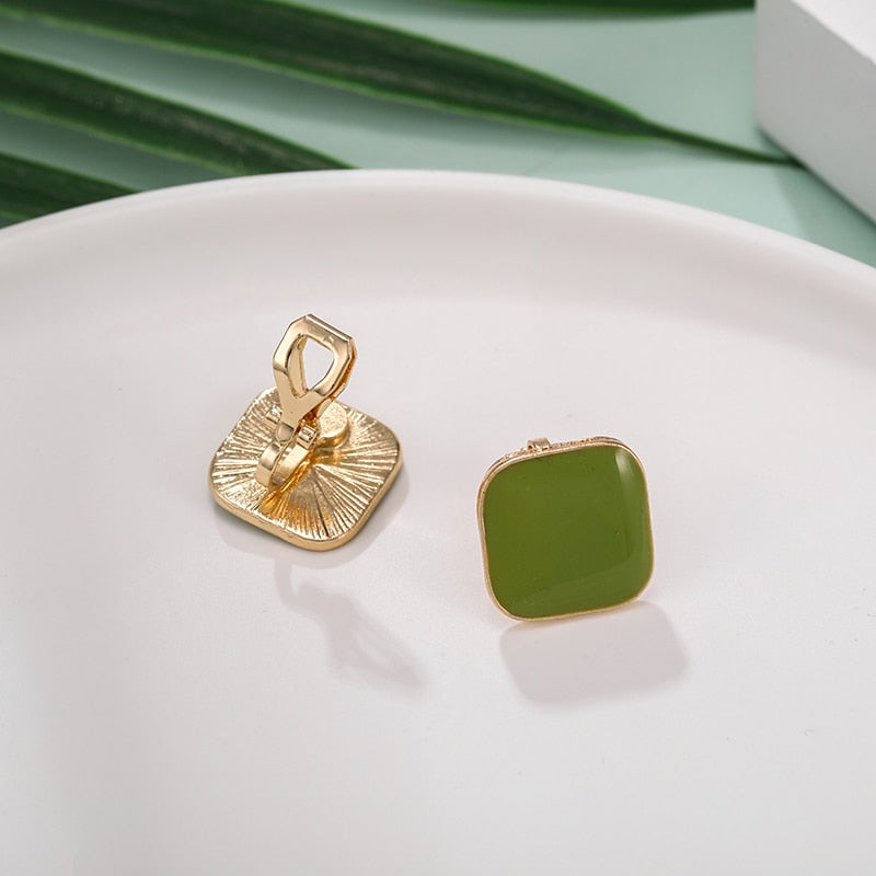 Square Enamel Clip on Earrings