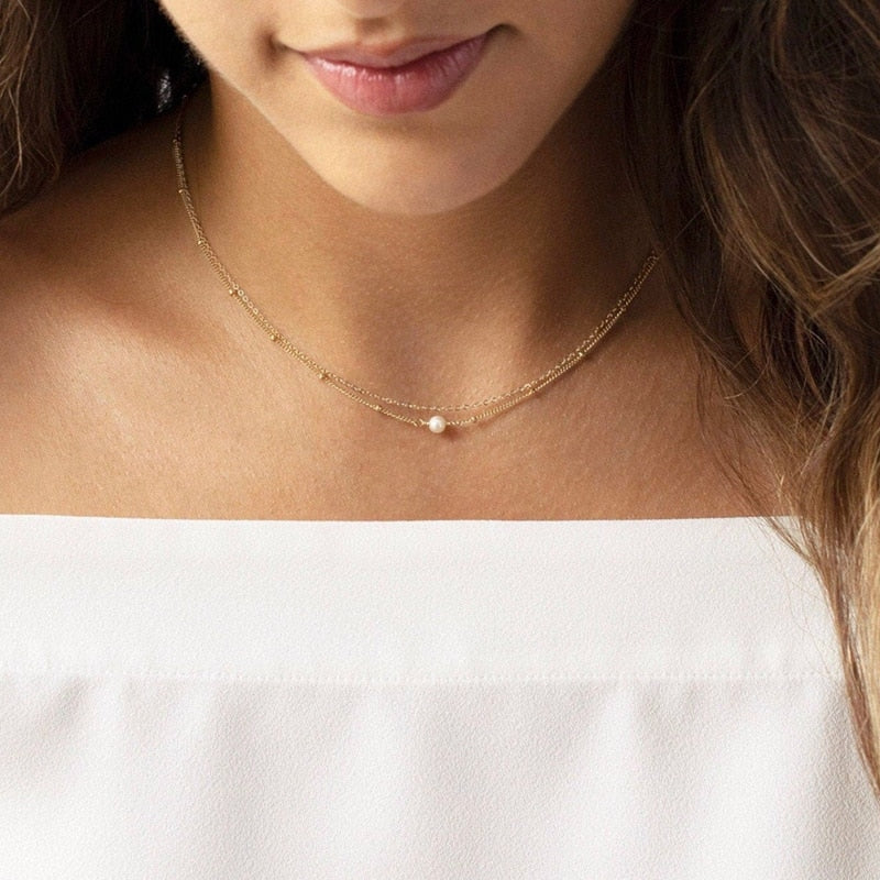 14K Gold Handmade Double Layer Pearl Necklace
