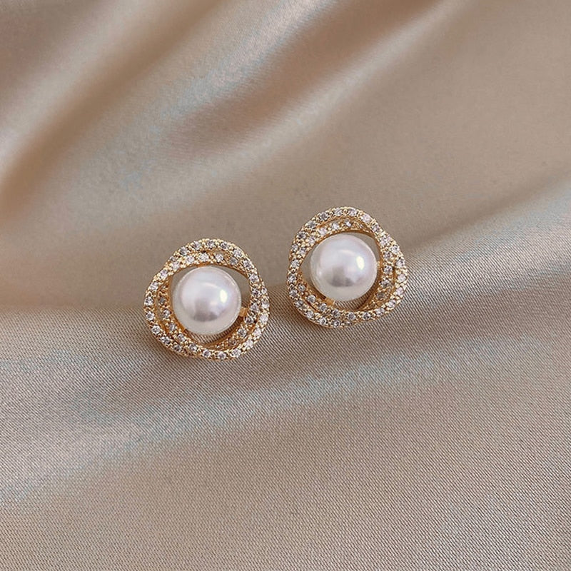 Whirlpool Pearl and Crystal Clip on Earrings