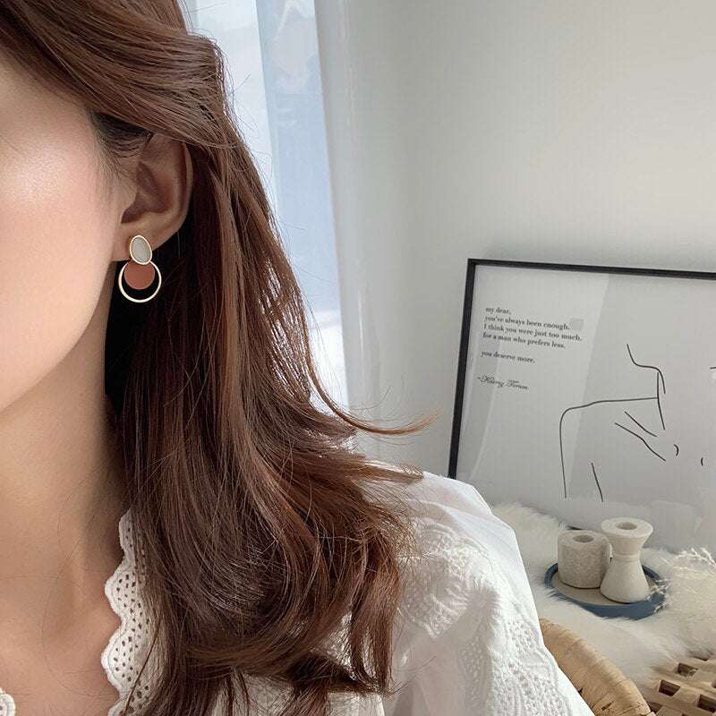Brown Disc Clip on Earrings