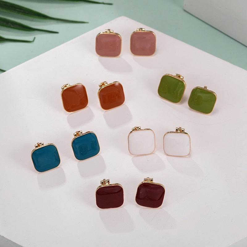 Square Enamel Clip on Earrings