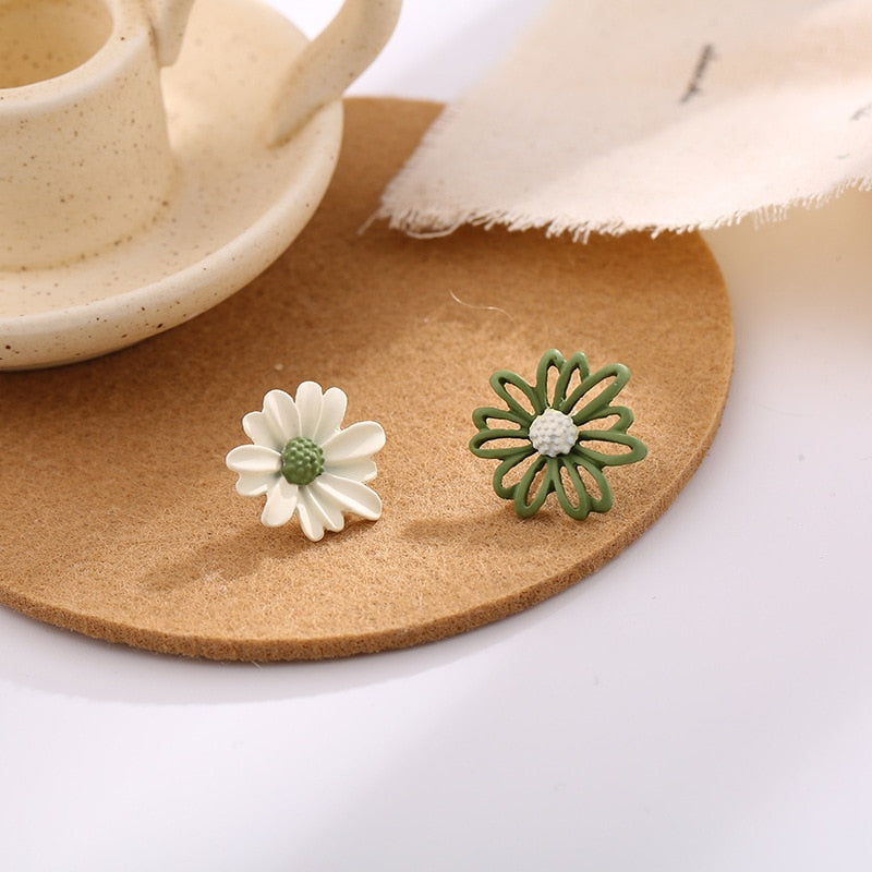 Green Daisy Clip on Earrings