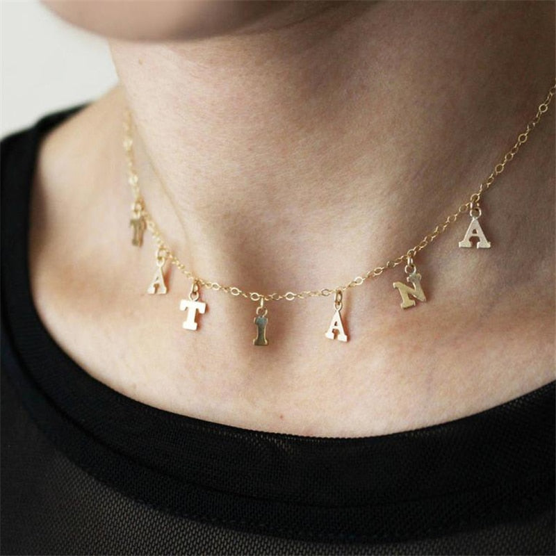 14k Gold Filled Initial Letter Necklace Choker
