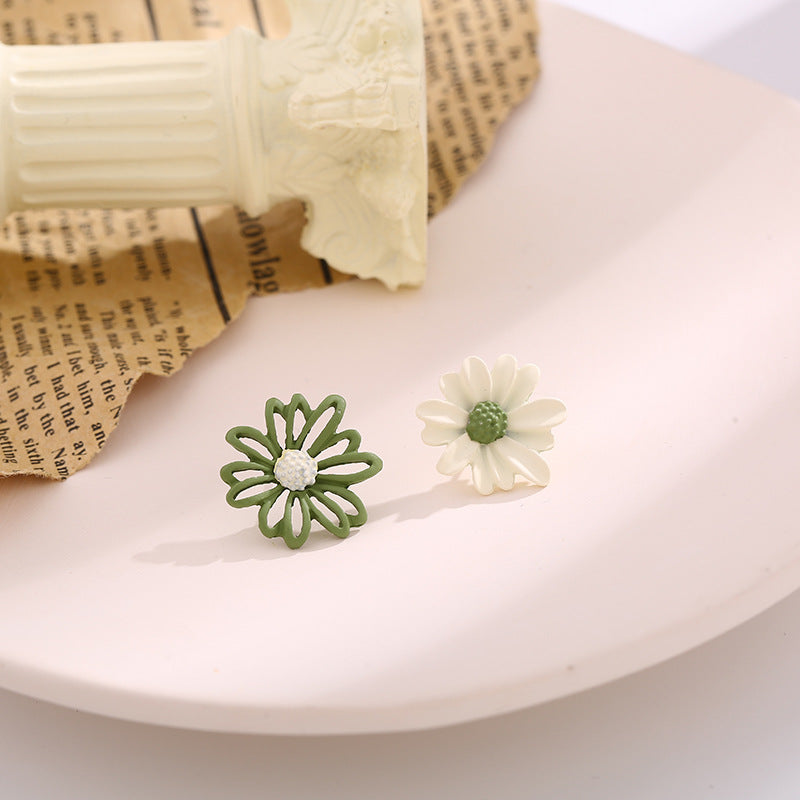 Green Daisy Clip on Earrings