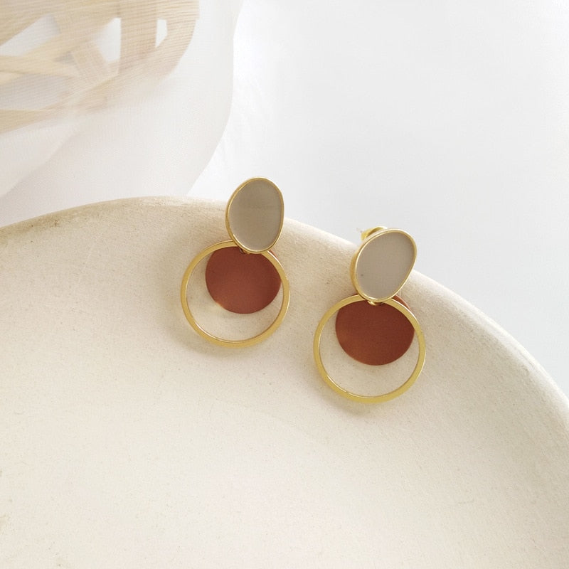 Brown Disc Clip on Earrings